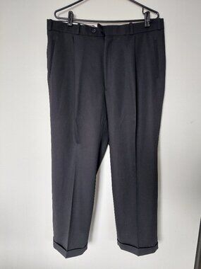 Oscar de la Renta Men's Dress Pants 38X28 Pleated Front 100%Wool Black High Rise